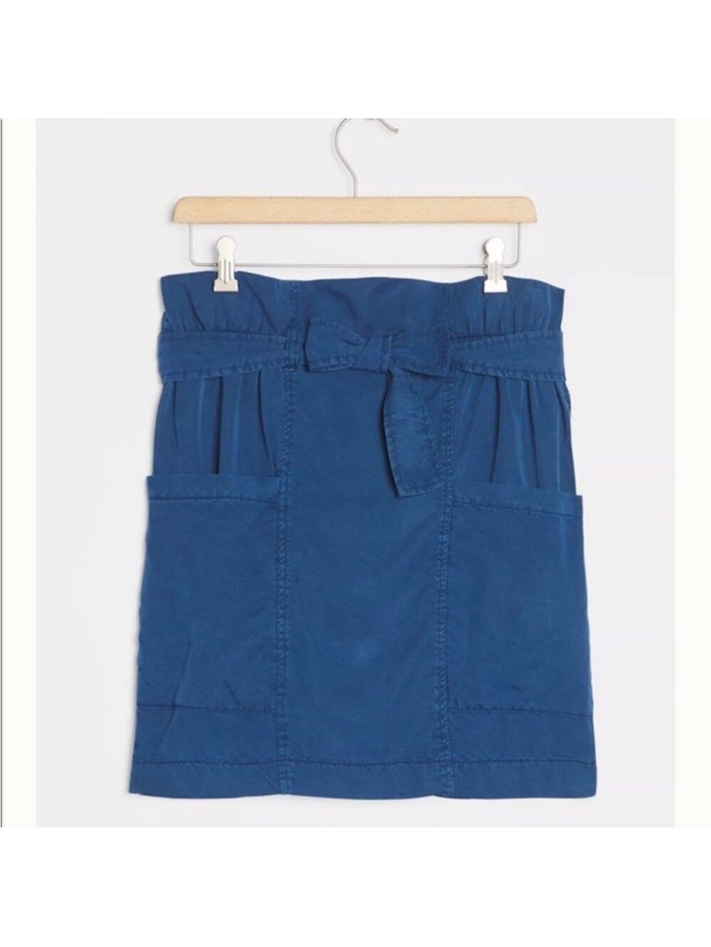 NWT Amadi x Anthropologie Nantes Blue Paper Bag Belted Waist Tie Skirt Size S